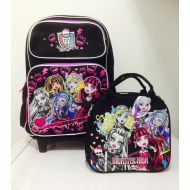Monster High Rolling Backpack with Detachable Wheeled Trolley 16 Black & Monster High Lunch Bag with Water Bottle