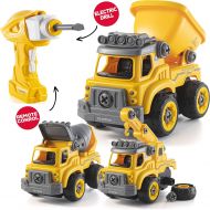 [아마존핫딜][아마존 핫딜] Top Race Take Apart Toys with Electric Drill | Converts to Remote Control Car | 3 in one Construction Truck Take Apart Toy for Boys | Gift Toys for Boys 3,4,5,6,7 Year Olds | Kids Stem Buil