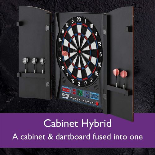  Fat Cat by GLD Products Fat Cat Electronx Electronic Dartboard, Built In Cabinet, Solo Play With Cyber Player, Dual Screen Scoreboard Display, Extended Catch Ring For Missed Darts, Classic Door Look Match