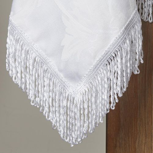  Violet Linen Classic Damask Design Fringes Oblong/Rectangle Tablecloth, 60 x 140, White