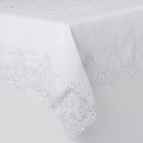  Violet Linen Imperial Embroidered Vintage Lace Design Oblong/Rectangle Tablecloth, 70 x 180, White