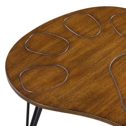  PrimaSleep PR18TB08S Coffee Bed Table, Boomerang Design,Easy to Move (Rustic Brown)