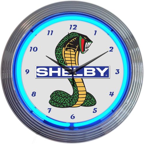  Neonetics Ford OLP Shelby Cobra Mustang Blue Neon Clock 15 Inch Diameter with Chrome Finish Rim  8SHLBY