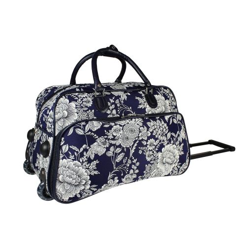  World Traveler World Traveler 21-inch Carry-on Rolling Duffel Bag - Navy White Flowers Rolling Duffel