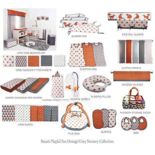  Bacati Playful Fox 10-Piece Nursery-in-A-Bag Crib Bedding Set with Long Rail Guard, OrangeGrey
