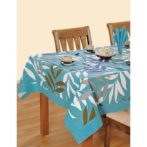  ShalinIndia Colorful Multicolor Cotton Spring Floral Square Tablecloths For Dinning Tables 54 X 54 Inches, Turquoise Border