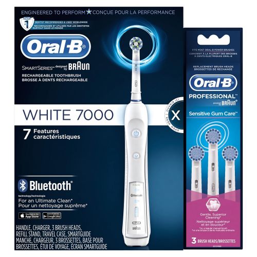  Oral B Oral-B WHITE 7000 Electric Toothbrush Bundle with Sensitive Replacement Head,3 Count
