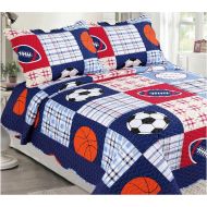 Boys bedding Mk Collection Bedspread set Boys Sport Football Basketball Baseball Dark Blue (Full)