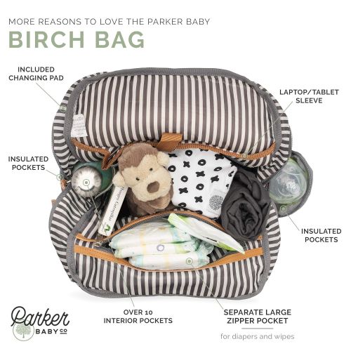  Parker Baby Co. Parker Baby Diaper Backpack - Large Diaper Bag with Insulated Pockets, Stroller Straps and Changing Pad -Birch Bag - Cream