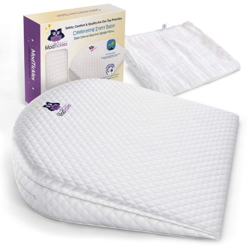  Bassinet Wedge, Baby Wedge Sleep Positioner & Bonus Swaddle by ModTickles - Newborn Baby Incline Pillow and Baby Acid Reflux Relief - Elevated Mini Crib Pillow for Infants - Babies