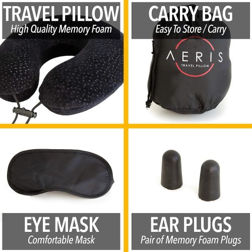  AERIS Travel Pillow- for Restful Sleep on an Airplane,Memory Foam Neck Pillow for Airplane Travel,Cool Plane Accessories for Long Haul Flights,Easy to Carry Bag to Save Space,Ear P