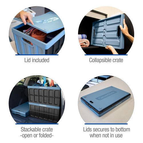  CleverMade 62L Collapsible Storage Bins with Lids - Folding Plastic Stackable Utility Crates, Solid Wall CleverCrates, 3 Pack, Charcoal