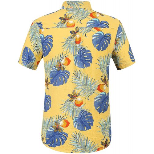  SSLR Mens Printed Casual Cotton Button Down Aloha Hawaiian Shirt