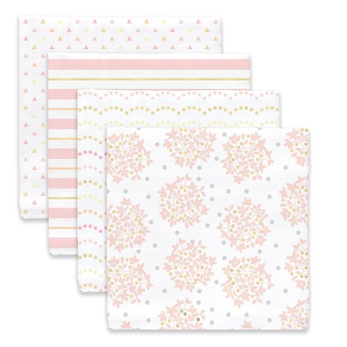  SwaddleDesigns Cotton Muslin Swaddle Blankets, Set of 4, Pink Shimmer