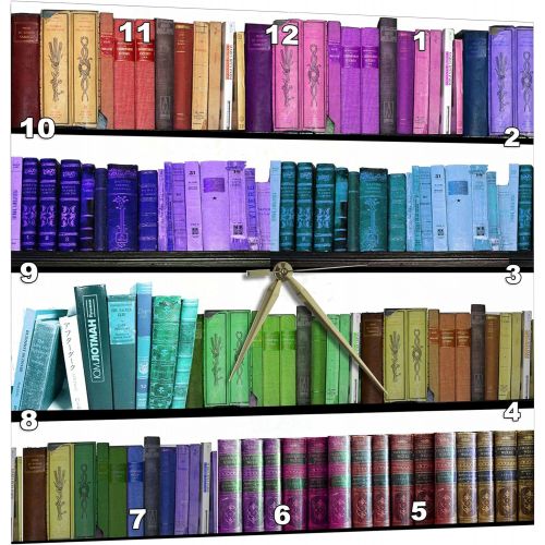  3dRose Colorful Bookshelf Books - Rainbow Bookshelves - Reading Book Geek Library Nerd - Librarian Author - Wall Clock, 15 by 15-Inch (DPP_112957_3)