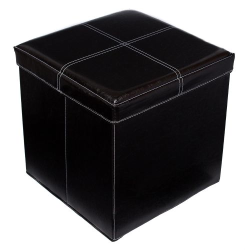 BIRDROCK HOME Faux Leather Folding Storage Ottoman with Legs| 16 x 16 | Strong and Sturdy | Quick and Easy Assembly | Foot Stool | Black