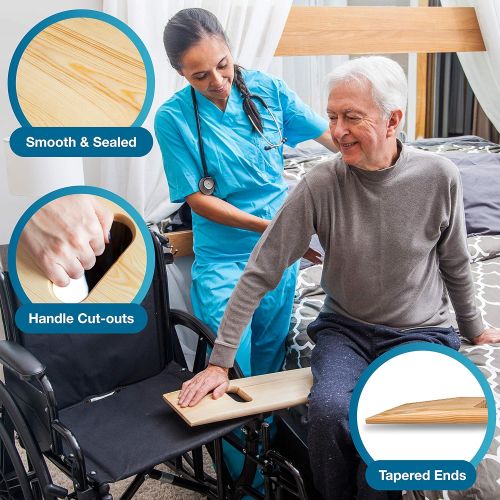  MABIS DMI Healthcare DMI Wooden Slide Transfer Board, 440 lb Capacity Heavy Duty Slide Boards for Transfers of Seniors and Handicap, 30 x 8 x 1 - (2) Cut Out Handles