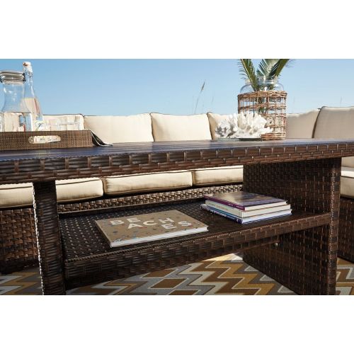  Signature Design by Ashley Ashley Furniture Signature Design - Salceda Outdoor Dining Table - Wicker - Faux Wood Top - Brown