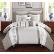 Chic Home CS1644-AN Clayton 10 Piece Comforter Set Pin Tuck Pieced Block Embroidery Bed in A Bag with Sheet Set Black, Queen, Grey