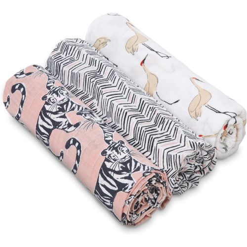  Aden + anais aden + anais Classic Swaddle Baby Blanket, White Label, 3-Pack, Pacific Paradise