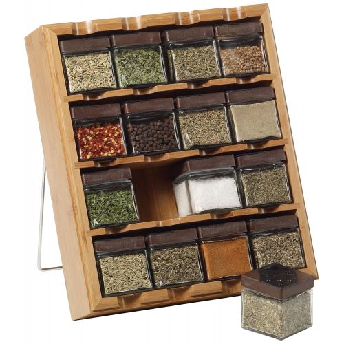 카먼스테인 Kamenstein Bamboo Inspirations 16-Cube Spice Rack with Free Spice Refills for 5 Years