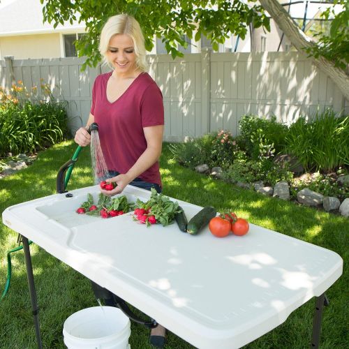 라이프타임 Lifetime 280560 4 Foot Folding Fish Fillet Cleaning Table with Sink for Camping, Picnic, Garden, Outdoors