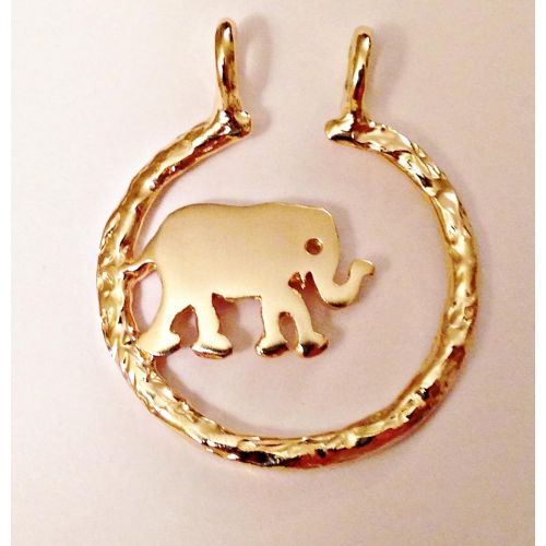  Ring Holder Necklace Pendant Only (no chain) Wildlife Elephant, 14K Solid Yellow Gold Custom by Ali C Art, Made in USA Unique Handmade Jewelry Keepsake Gift for Her, Wife, Mother,