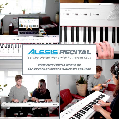  Alesis Recital 88-Key Beginner Digital Piano with Full-Size Semi-Weighted Keys and Power Supply
