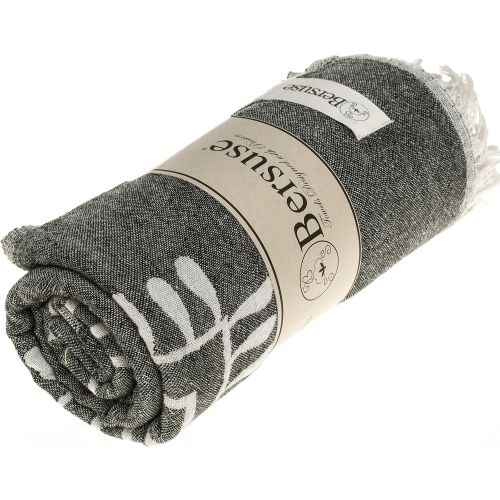  Bersuse 100% Cotton Veracrus Dual-Layer Handloom Turkish Towel-37X70 Inches, Black