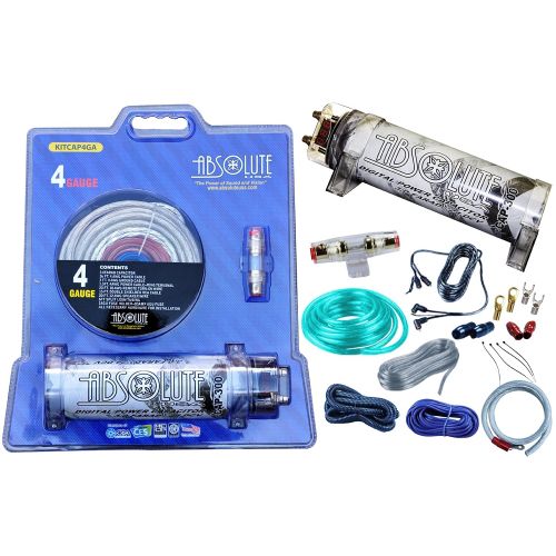  Absolute USA KITCAP4GASI 3.0 Farad Power Capacitor 4 Gauge Car Amplifier Installation Wiring Complete Kit (Silver)