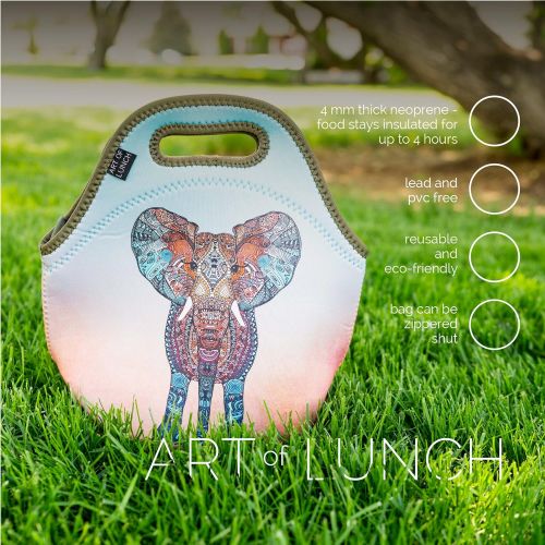  Art of Lunch Neoprene Lunch Bag - Artist Monika Strigel (Germany) and Art of Livn Have Partnered to Donate $.40 of Every Sale to The David Sheldrick Wildlife Trust - Elephant