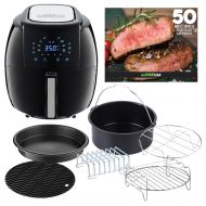 GoWISE USA Air Fryer with 6-Piece Accessory Set + 50 Recipes for Your Air Fryer Book (5.8-QT, Black)