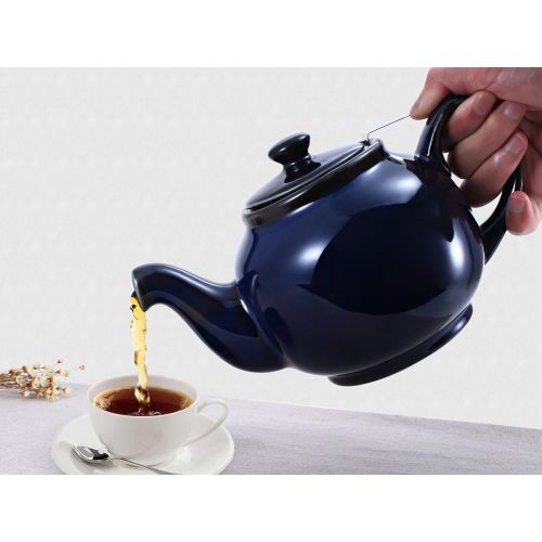  Urban Lifestyle Teekanne/Teapot Klassisch Englische Form aus Keramik mit Nicht-tropfendem Ausguss Cambridge 1,0L mit Teefilter aus Edelstahl (Marineblau schattiert)