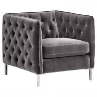 Rivet Eva Tufted Mid-Century Velvet Down-Filled Chair, 60.5W, Dark Grey