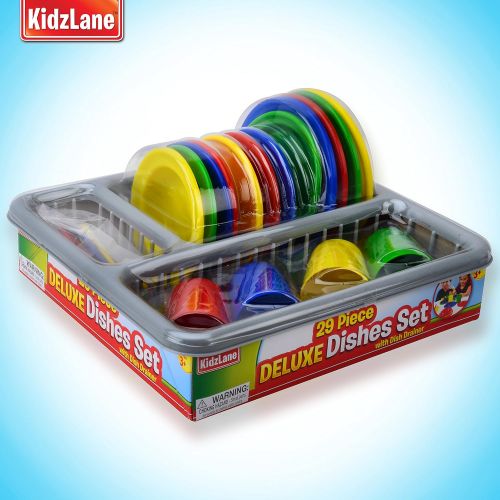  [아마존 핫딜]  [아마존핫딜]Kidzlane Durable Kids Play Dishes - Pretend Play Childrens Dish Set - 29 Piece with Drainer