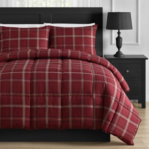  Comfy Bedding Red Plaid Down Alternative 2-piece Comforter Set (Red, Twin)
