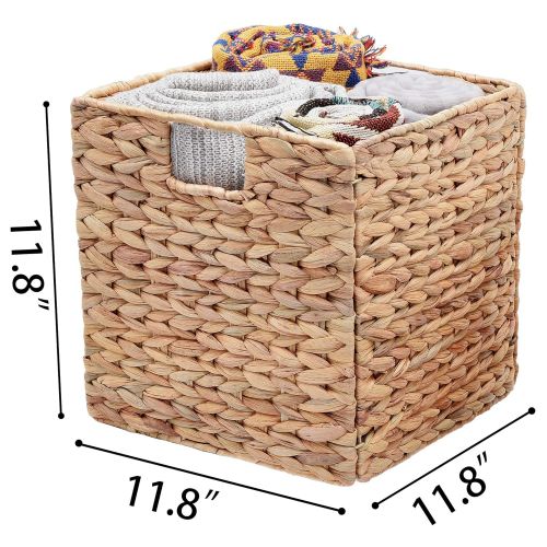  StorageWorks Handcraft Woven Storage Basket with Iron Wire Frame, Foldable Hyacinth Storage Baskets, Medium,10.2x10.2x10.6, 2-Pack, Extra - Gift Lining