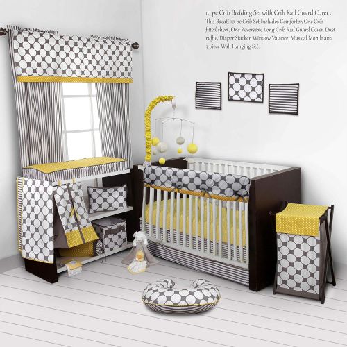  Bacati StripesDots 10-Piece Nursery-in-A-Bag Crib Bedding Set with Long Rail Guard, BlackWhite