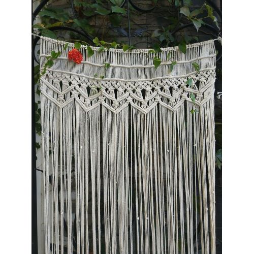  RISEON Macrame Wall Hanging Tapestry- Macrame Door Hanging,Room divider,macrame Curtains,Window Curtain, door curtains, wedding Backdrop Arch BOHO wall decor, 33.5W x 70L (without