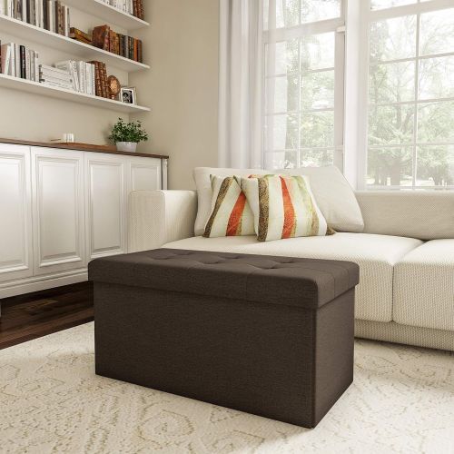  Lavish Home 80-FOTT-5 Large Folding Storage Bench Ottoman  Tufted Cube Organizer Furniture with Removeable Bin for Home, Bedroom, Living Room (Grey),