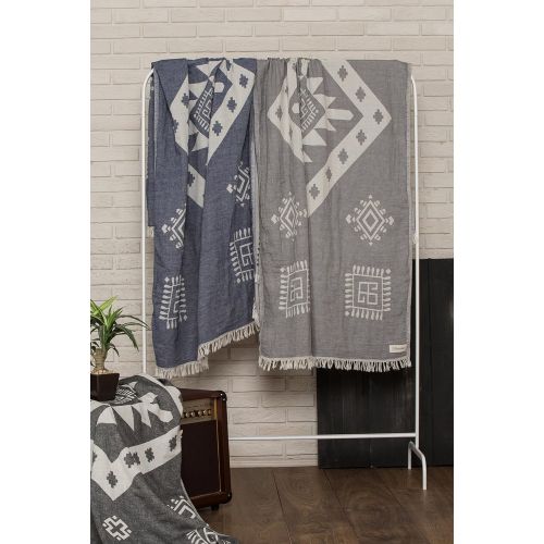  Bersuse 100% Cotton - Veracrus Turkish Towel - Peshtemal Bath Beach Towel - Bohemian Aztec Patterns - Dual-Layer, Oeko-TEX - 37 x 70 Inches, Silver Gray (Set of 6)