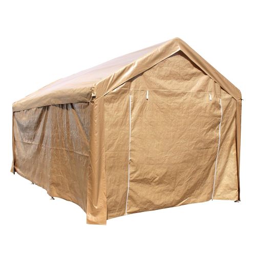  ALEKO CP1020BE Outdoor Event Carport Garage Canopy Tent Shelter Storage with Sidewalls 10 x 20 x 8.5 Feet Beige