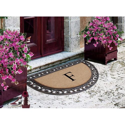  A1 Home Collections A1HOME200111-Monogrammed Half Round Rubber and Coir Monogrammed Doormat | 30 x 48 Inch, F