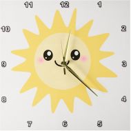 3dRose dpp_113062_2 Cute Happy Sun-Kawaii Yellow Sunny Happy Face-Summer Sunshine Smiley on White-Children-Wall Clock, 13 by 13-Inch
