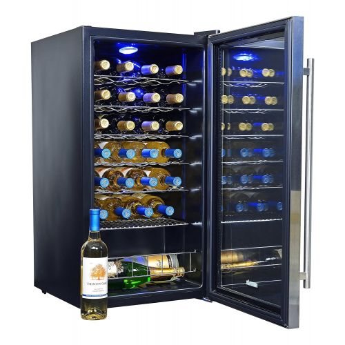  NewAir Wine Cooler and Refrigerator, 27 Bottle Freestanding Wine Chiller Fridge, Stainless steel with Glass Door, AWC-270E