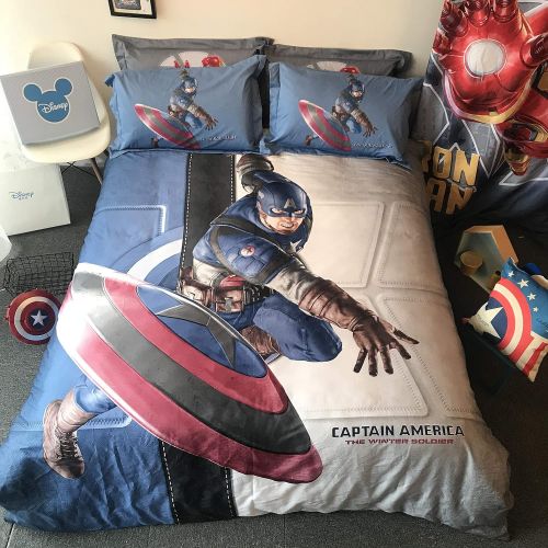  Casa 100% Cotton Kids Bedding Set Boys Captain America Duvet Cover and Pillow Cases and Fitted Sheet,4 Pieces,Full