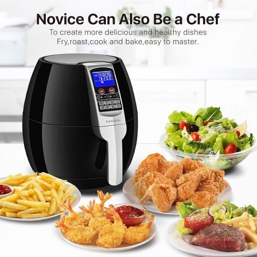  Flexzion Electric Air Fryer Cooker - Healthy Oil Less Dry Fryer Hot Air Steam Fryer with Digital Control Button Screen, Detachable Fry Basket 1500W, 3.5 Liter (Black)