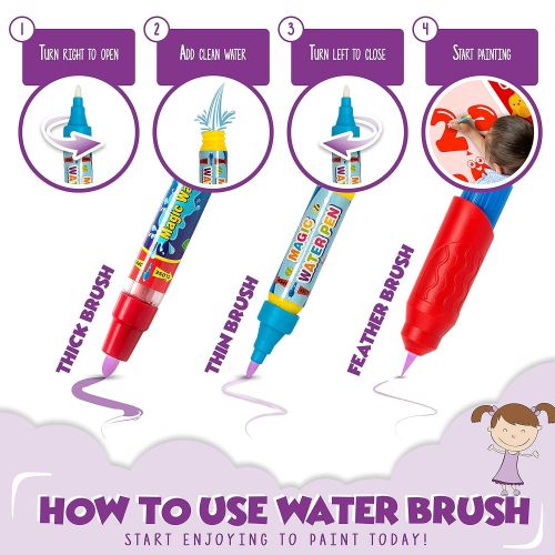  Aqua Magic Doodle Mat - Fun Easy to Use Educational Water Drawing Mat for Boys and Girls - with Water Pens in 3 Sizes, Stencil and Carry Bag. Water Painting for Kids and Toddlers.