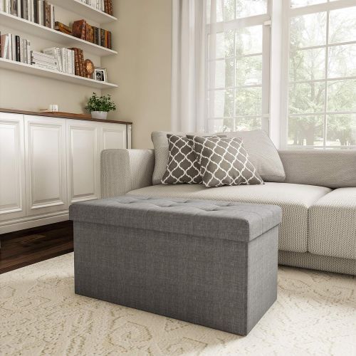  Lavish Home 80-FOTT-5 Large Folding Storage Bench Ottoman  Tufted Cube Organizer Furniture with Removeable Bin for Home, Bedroom, Living Room (Grey),