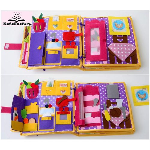  KataFactory Dollhouse with dress up doll - Quiet book for preschool girls - busy book - smart book - montessori toy - christmas gift